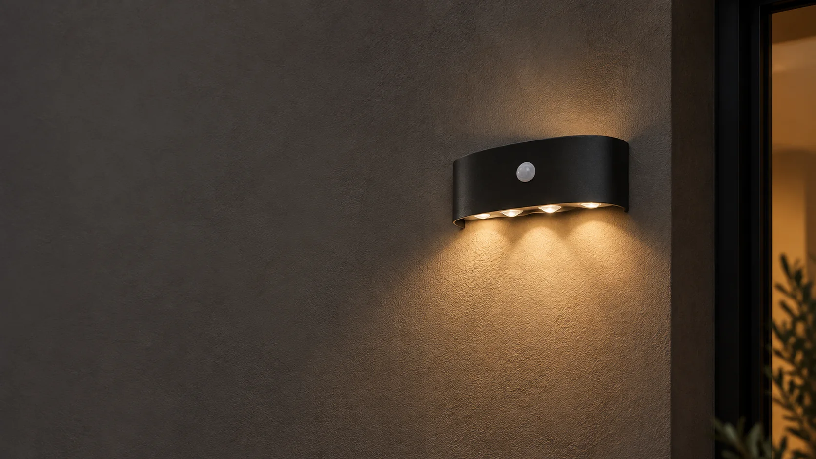 Orr exterior wall light with motion and light control in a warm architectural entrywayhero_1